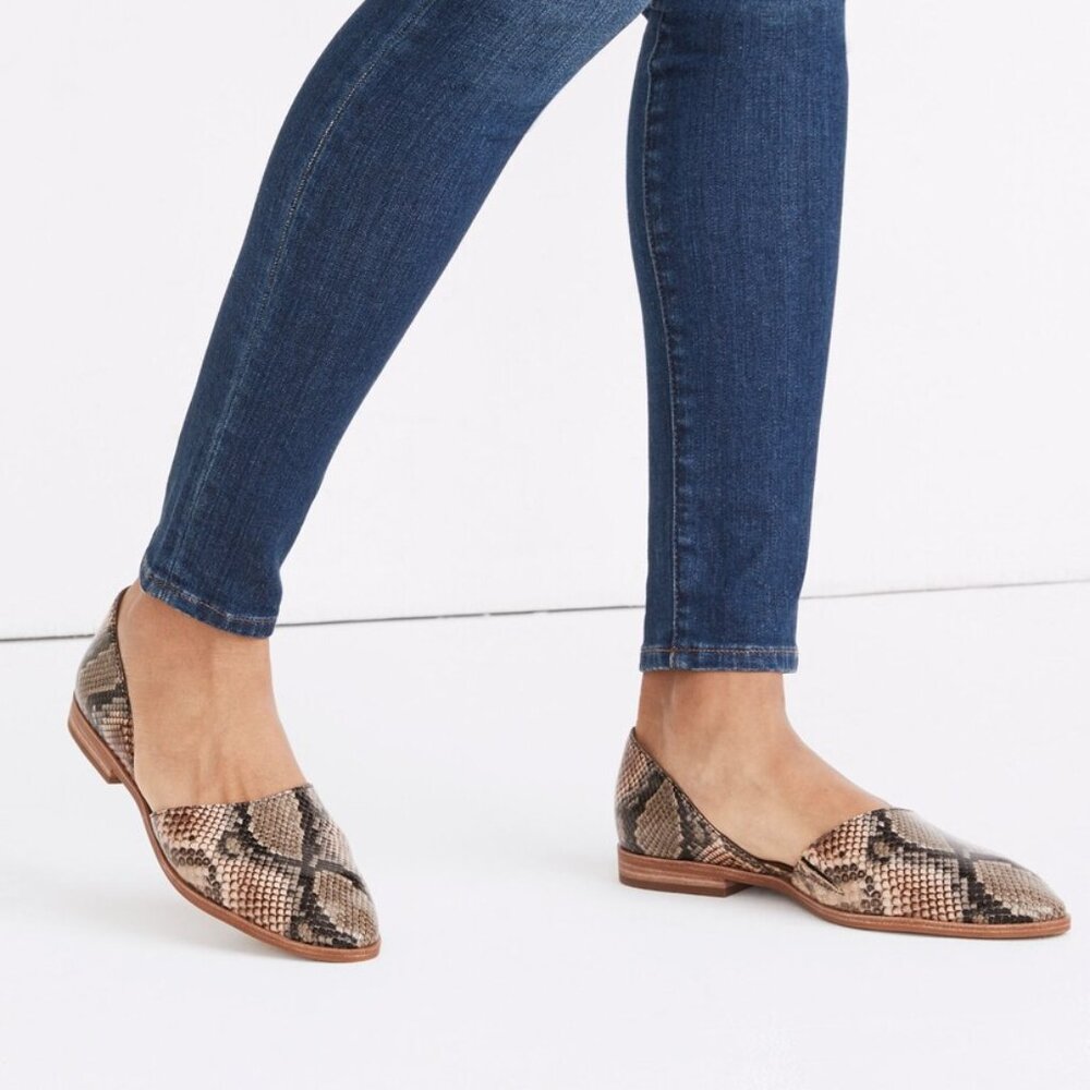 NIB MADEWELL The Marisa d'Orsay Flat in Snake Embossed Leather-6.5
